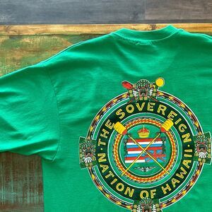 Vintage Sovereign Nation of Hawaii Graphic T Shirt Green Single Stitch Men's XL